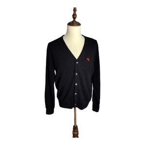 Men's Vintage Steeplechase Cardigan Sweater Size Large Black Embroidered Horse